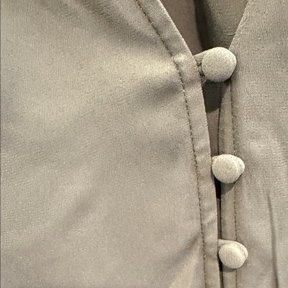 Express Olive Button-Down Ruffle Blouse - image 3